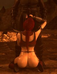 1girls 3d 3d_(artwork) ass athletic athletic_female bi-han blender dark_skin kneeling licking male mortal_kombat mortal_kombat_11 noob_saibot oral oral_sex partial_male ponytail red_eyes red_hair red_lipstick skarlet smokescreen117