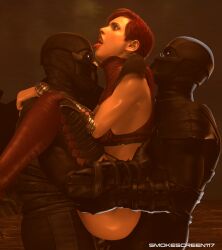 1girls 2boys 3d 3d_(artwork) ahe_gao anal anal_sex ass athletic athletic_female bi-han big_ass blender cumming cumming_together dark_skin double_penetration mortal_kombat mortal_kombat_11 noob_saibot ponytail red_eyes red_hair red_lipstick sex skarlet smokescreen117 stand_and_carry_position standing_double_penetration tongue tongue_out unseen_male_face vaginal_penetration vaginal_sex