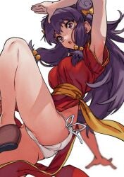 action_pose armpits bare_arms bare_legs bare_thighs breasts chinese_clothes clothed clothed_female clothing ear female female_focus female_only fighting_stance flat_ass hair_bell hand_above_head knees_up long_hair medium_breasts open_eyes panties pantyshot purple_hair ranma_1/2 sameda_koban shampoo_(ranma_1/2) slim slim_waist small_ass surprised surprised_expression thick_thighs thigh_focus thighs toned toned_female toned_legs toned_thighs vagina_visible_through_clothing