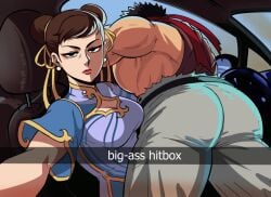 1boy 1girls ass ass_focus ass_up bubble_ass bubble_butt caked_up capcom chun-li clothing dat_ass female fully_clothed funny he_wants_to_order huge_ass humor meme ryu_(street_fighter) selfie street_fighter street_fighter_6 tinafate1