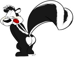 anthro anus ass balls blush genitals looney_tunes male mammal mephitid pepé_le_pew raised_tail skunk smug solo squirrelfromthesouth tongue tongue_out warner_brothers