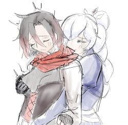 blue_eyes blush closed_eyes clothed_sex female fingering neko2kami nipple_tweak nipples_visible_through_clothing red_hair ruby_rose rwby weiss_schnee white_hair