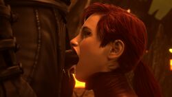 1girls 3d 3d_(artwork) athletic athletic_female bi-han blender blowjob cum cum_in_mouth cum_inside dark_skin deep_throat kneeling mortal_kombat mortal_kombat_11 noob_saibot oral oral_sex partial_male ponytail red_eyes red_hair red_lipstick skarlet smokescreen117