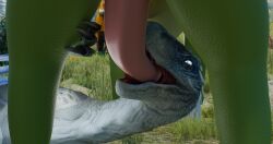 256:135 3d 3d_horsey_3d 4k absurd_res blue_(jurassic_world) dinosaur dragon dromaeosaurid duo female genitals hi_res jurassic_park jurassic_world male male/female oral penis reptile scalie theropod universal_studios velociraptor