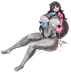 /ctt/ 1girls black_hair bodysuit clothed console-tan gaixas1 gijinka hime_cut huge_breasts humanization humanized jacket long_hair looking_at_viewer nintendo nintendo_switch sitting switch-tan wide_hips