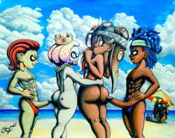 beach beach_towel big_ass big_penis clouds dark-skinned_female dark-skinned_male huge_ass imminent_anal imminent_sex inkling inkling_girl large_ass light-skinned_male marina_(splatoon) octoling octoling_girl off_the_hook_(splatoon) pearl_(splatoon) penis_on_ass penis_out poking_ass shortstack sling_bikini splatoon splatoon_2 straight surprised tezca_moran umbrella white_skinned_female