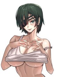 1girls big_breasts black_hair breasts chainsaw_man eye_contact eye_patch female female_only gamjasssak green_eyes himeno_(chainsaw_man) light_skin looking_at_viewer short_hair solo solo_female underboob upper_body white_background