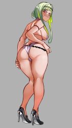 1girl 1girls :3 ass atlus bikini blonde_hair bra breasts clothing colored_inner_hair devil_summoner:_soul_hackers devil_summoner_(series) female female_focus footwear from_behind full_body green_hair grey_background gynoid high_heels highres humanoid large_breasts leaning_forward looking_back machine megami_tensei micro_bikini multicolored_hair neon_green neon_green_hair neon_hair pale pale-skinned_female pale_skin pale_skinned_female panties pink_bikini pink_eyes red_eyes ribosoma_42 ringo_(soul_hackers) ringo_(soul_hackers_2) robot sega shin_megami_tensei short_hair short_hair_with_long_locks sideboob sidelocks smile solo solo_female soul_hackers soul_hackers_2 swimsuit tagme thick_thighs thighs two-tone_hair two_tone_hair underwear