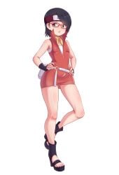 1girls 2022 alternate_costume ass ass_visible_through_thighs bare_arms bare_legs bare_shoulders belt black_eyes black_gloves black_hair boruto:_naruto_next_generations clothed clothing dress feet female female_focus female_only fingerless_gloves footwear forehead_protector fully_clothed glasses gloves hand_on_hip headband headwear heels high_heels legs light-skinned_female light_skin lips lipstick looking_to_the_side naruto naruto_(series) open_toe_shoes pale-skinned_female pale_skin panties petite pink_lips pink_lipstick pinup pose posing puckered_lips sarada_uchiha short_dress short_hair shounen_jump sleeveless sleeveless_dress small_breasts solo solo_female solo_focus standing toes triagorodri_(artist) tubetop white_panties wide_hips