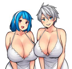 2girls big_breasts breasts cleavage erkazooya errorkazoo female huge_breasts multiple_girls original original_characters rey_(errorkazoo) rina_atherina rina_atherina_(errorkazoo) tagme