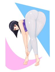 1girls ass_focus bent_over black_hair boruto:_naruto_next_generations brainwashing breasts cleavage clothed clothed_female corruption feet femsub hi_res huge_ass hyuuga_hinata large_breasts light-skinned_female light_skin looking_at_viewer mind_control naruto naruto_(series) neo-izayoi on_tiptoe panties red_eyes see-through_clothing sharingan solo solo_female solo_focus stretching sweatpants symbol-shaped_pupils teenage_girl teenager thick_thighs tights tiptoes unique_eyes wide_hips