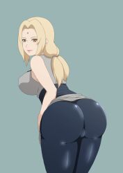 ass bending_over big_ass big_breasts blonde_hair bubble_ass bubble_butt dat_ass female female_only from_behind legs_together lipstick long_hair makeup mature mature_female milf naruto naruto_(series) naruto_shippuden presenting presenting_ass presenting_hindquarters solo solo_focus takladeni tied_hair tight_clothing tsunade twintails voluptuous