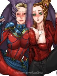 1boy 2d 2d_(artwork) 2d_artwork 2girls avengers avengers:_endgame big_breasts big_penis blush breasts breasts_pressed_together brie_larson captain_marvel caressing_head caressing_head_next_to_hip carol_danvers censored defeated defeated_heroine faceless_male femsub hand_on_another's_head hand_on_head head_held_next_to_penis imminent_rape imminent_sex large_breasts maledom marvel marvel_cinematic_universe marvel_comics mosaic_censoring mutant_(marvel) penis penis_against_cheek penis_against_face scarlet_witch thanos threesome tomboy tora_tora unseen_male_face wanda_maximoff x-men