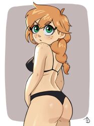 1girls alex_(minecraft) alternate_version_available artist_signature ass ass_focus backside bare_arms bare_shoulders bra clothing cute dat_ass female freckles green_eyes looking_back minecraft mojang orange_hair panties patreon solo tobi_(artist) tobiart underwear underwear_only voluptuous