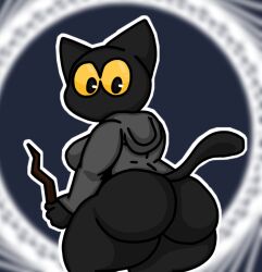 anthro ass big_ass big_breasts black_cat bottomless breasts bubble_butt butt cat cat_ears cat_humanoid cat_tail felid feline felis female furry google_doodle huge_ass lewdewott magic_cat_academy momo_(google) tagme tail wand yellow_sclera