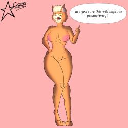 absurd_res annoyed_expression anthro breasts caitian clothed clothing cosmosarts dr._t'ana exposed_breasts fangs felid feline female genitals hi_res mammal mean_look nude partially_clothed pussy solo star_trek star_trek_lower_decks teeth thick_thighs