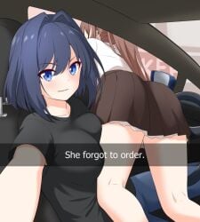 2girls artist_request ass blue_eyes breasts car felutiahime female_only he_wants_to_order hololive hololive_english hololive_english_-council- hololive_english_-promise- kfp meme nanashi_mumei ouro_kronii short_hair tagme virtual_youtuber