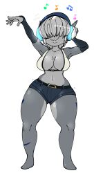 anthro armpits head_phones in_heat_(game) jayonic misty_(in_heat) shark shark_girl shark_humanoid shark_teeth short_pants thick_thighs