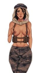 1girls brown-skinned_female brown_skin colored_skin exposed_breasts female female_only half-dressed military military_uniform msmelodine nomad_(rainbow_six) rainbow_six rainbow_six_siege shirtless solo solo_female straps thick_thighs thigh_gap white_background