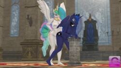 1futa 1girl1futa 1girls 3d animated anthro anthrofied athletic_female athletic_futanari detailed_background equine futa_on_female futanari gorilka hasbro horse incest my_little_pony princess_celestia_(mlp) princess_luna_(mlp) sex sound tail throne video wings