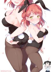 ass_focus blush bunny_ears bunny_tail bunnysuit_aside kitahara_tomoe_(kitahara_koubou) love_live! love_live!_nijigasaki_high_school_idol_club red_hair uehara_ayumu yellow_eyes