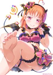 ass barefoot big_ass demon_horns demon_tail demon_wings feet feet_up kitahara_tomoe_(kitahara_koubou) love_live! love_live!_sunshine!! orange_hair red_eyes takami_chika