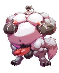 3_toes 4:5 5_fingers absurd_res alpha_channel anthro balls barazoku belly big_balls big_belly big_muscles big_nipples big_pecs big_penis biped black_nose bodily_fluids canid canine canis claws cursedmarked dipstick_tail erection eyebrows feet fingers fur genital_fluids genitals gloves_(marking) grey_body grey_fur hair hi_res huge_cock humanoid_genitalia humanoid_penis hyper hyper_belly lactating looking_at_viewer male male_lactation mammal markings moobs musclegut muscular muscular_anthro muscular_male navel nipple_fetish nipple_pinch nipple_play nipples nude overweight overweight_anthro overweight_male pecs penis pinch pink_penis precum pubes simple_background smile solo standing strongfat tail_markings toe_claws toes transparent_background vein veiny_penis wolf yellow_sclera