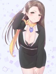 1girls artist_request brown_eyes brown_hair cleavage female female_only fully_clothed gyakuten_saiban large_breasts long_hair looking_at_viewer magatama magatama_necklace mia_fey mole_under_mouth scarf solo solo_female tagme thick_thighs