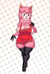 alpaca animal_crossing anthro apron big_breasts breasts cleavage female female_focus female_only fur furry furry_only nintendo reese_(animal_crossing) rizdraws solo source_request thick_thighs thighs year_request