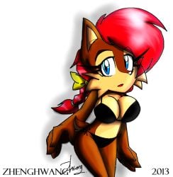 akatsukishiranui-fox anthro archie_comics bikini black_bikini chipmunk cleavage clothed female female_only mammal sally_acorn sega solo_female sonic_(series) sonic_the_hedgehog_(comics) swimsuit swimwear