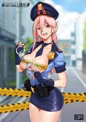 1girls big_breasts breasts chainsaw_man demon_girl exposed_breasts eye_contact female female_only hat horns j_adsen long_hair looking_at_viewer orange_eyes pink_hair police_hat police_officer police_uniform policewoman power_(chainsaw_man) revealing_clothes sharp_teeth skirt solo solo_female standing thighs