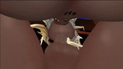 3d animated backsack balls ballsack blonde_hair bouncing_breasts breasts fellatio female male penis source_request vrchat yellow_eyes