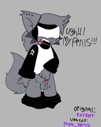 1boy 4_fingers angry anthro cat_ears cat_tail catboy feline feline friday_night_funkin friday_night_funkin_mod grey_fur helmet kapi_(paperkitty) male_only newgrounds pants_down penis pissed plain_background proto_ness_(artist) shirt_lift small_penis solo solo_male tank_top tank_top_lift tankmen text uniform whiskers