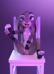 3_toes 3d_(artwork) absurd_res ahe_gao blender_(software) breasts chair cotg_(artist) digital_media_(artwork) disney ears_down feet female flat_chest foot_grab fur furniture furry genitals grey_body grey_fur hi_res judy_hopps lagomorph leporid looking_pleasured mammal paws pivoted_ears purple_eyes pussy rabbit simple_background sitting solo spread_legs spreading toes tongue tongue_out zootopia