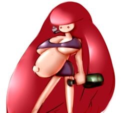 alcohol belly big_breasts bottle bra cigarette long_hair milf pregnant red_hair skirt smoking snork760