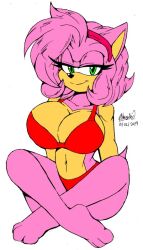 1girls akatsukishiranui-fox amy_rose anthro barefoot big_breasts bikini breasts curvy curvy_female curvy_figure female female_only green_eyes half-closed_eyes red_bikini seductive sega solo sonic_(series) sonic_the_hedgehog_(series) swimsuit swimwear