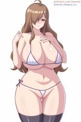 1girls big_breasts bikini brown_eyes brown_hair kono_subarashii_sekai_ni_shukufuku_wo! large_breasts long_hair micro_bikini pussy solo tagme thighhighs white_bikini wiz_(konosuba) zeesta