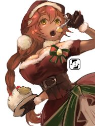 alternate_costume big_breasts christmas_outfit cleavage lupusregina_beta neru_ika overlord_(maruyama) red_hair tagme yellow_eyes