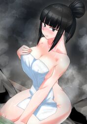 1girls big_ass big_breasts black_hair blush female hot_spring long_hair narberal_gamma overlord_(maruyama) solo tagme towel zeiminarai