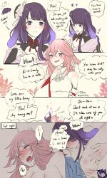 2girls bite_mark bunny_ears comic crying_with_eyes_open drooling english_dialogue female female_only fingering flustered fox fox_ears fox_girl genshin_impact implied_fingering lesbian_sex looking_pleasured moaning multiple_girls open_mouth raiden_shogun ryuichikung tears_of_pleasure yae_miko yuri