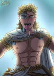 big_breasts big_pecs dressed fangs greek_clothes identity_v luchino_diruse male male_only muscle muscles scales smile smirk snake_tongue tongue_out yunartsn