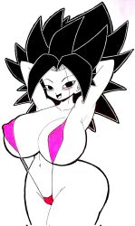 1girls armpits ass big_breasts black_hair blush breasts caulifla dragon_ball erect_nipples female female_only hair hands_behind_head hips huge_breasts kuuga_318 open_mouth skimpy_bikini sling_bikini solo solo_female swimsuit swimwear thick_thighs thighs wide_hips