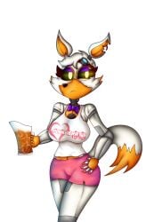 1girls allysushie4 animatronic animatronics arms_up ass big_ass big_breasts breasts collaboration five_nights_at_freddy's five_nights_at_freddy's:_sister_location fnaf furry hooters hooters_uniform legs lolbit_(fnaf) lortbit original_character pink_panties robot robot_ears robot_girl robot_humanoid solo tail white_background white_body white_tail yellow_eyes