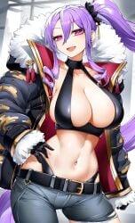 1girls 2022 aged_up asymmetrical_hair breasts casul fate/grand_order fate_(series) female female_only hand_on_hip hi_res hips huge_breasts long_hair long_ponytail looking_at_viewer naughty_face ponytail purple_eyes purple_hair revealing_clothes slim_waist smile smug smug_face solo suggestive_look thick_thighs thighs wide_hips wu_zetian_(fate/grand_order) wu_zetian_(swimsuit_caster)_(fate)