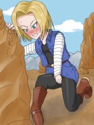 android_18 angry dragon_ball frustrated need_to_pee og_ssa omorashi outside part_of_a_set tagme