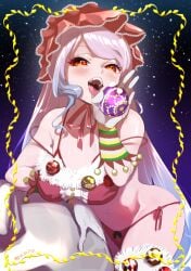 1girls alternate_breast_size alternate_costume big_ass big_breasts christmas_outfit long_hair masiro open_mouth overlord_(maruyama) red_eyes shalltear_bloodfallen tagme vampire