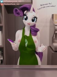 3:4 3d_(artwork) absurd_res anthro areola big_breasts bodily_fluids breast_milking breasts clothed clothing digital_media_(artwork) equid equine female flutterpink_3d friendship_is_magic hasbro hi_res horn iced_latte_with_breast_milk lactating mammal meme my_little_pony nipples nude pink_areola pink_nipples rarity_(mlp) smile solo straight_hair unicorn