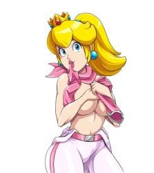 1girls big_breasts big_lips bikesuit blonde_hair blue_earrings blue_eyes bodysuit bottomwear breasts casual clothing covering_breasts crown earrings female female_only gloves hair handwear huge_breasts human jumpsuit lips lipstick mario_(series) mario_kart neckwear nintendo pale_skin pants pink_lips pink_lipstick ponytail princess_peach scittykitty solo solo_female thick_lips topless unzipped unzipped_bodysuit