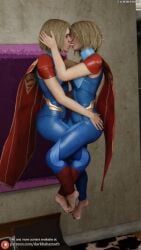 2girls 3d 3d_(artwork) ass barefoot big_ass darkbahamuth dc dc_comics feet female female_only footsie injustice_2 kara_danvers kara_zor-el kryptonian light-skinned_female light_skin selfcest sucking_tongue supergirl supergirl_(injustice) superman_(series) thick_thighs toes yuri