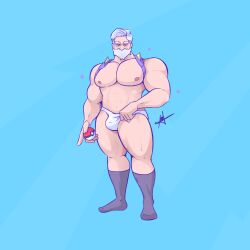 balls bara beard big_pecs bulge drayden facial_hair game_freak gay male male_only mdart89 muscles muscular nintendo npc_trainer penis pokeball pokemon solo solo_male underwear white_hair